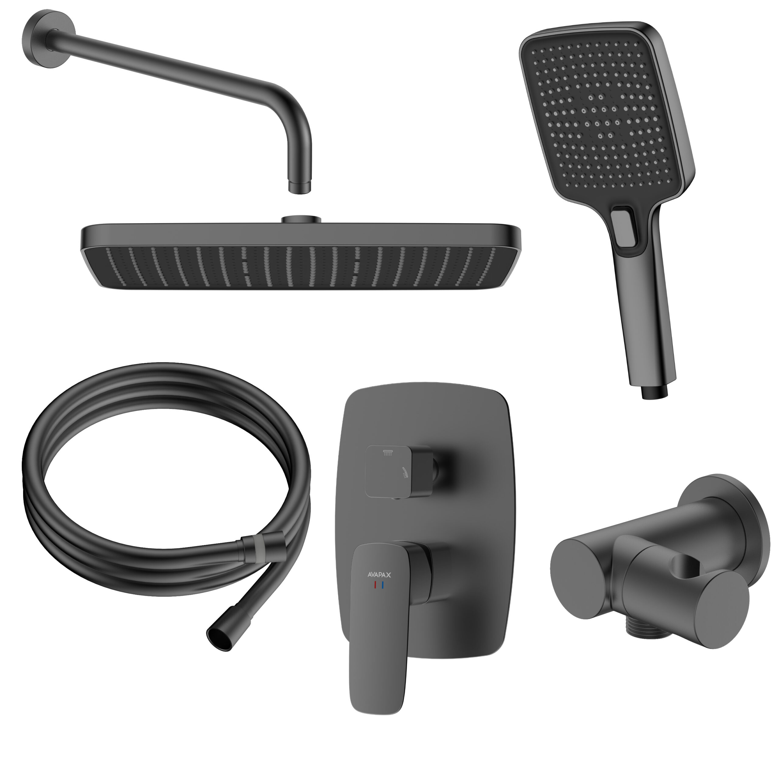 AVAPAX QANIX Zestaw prysznicowy podtynkowy dwufunkcyjny gun metal
