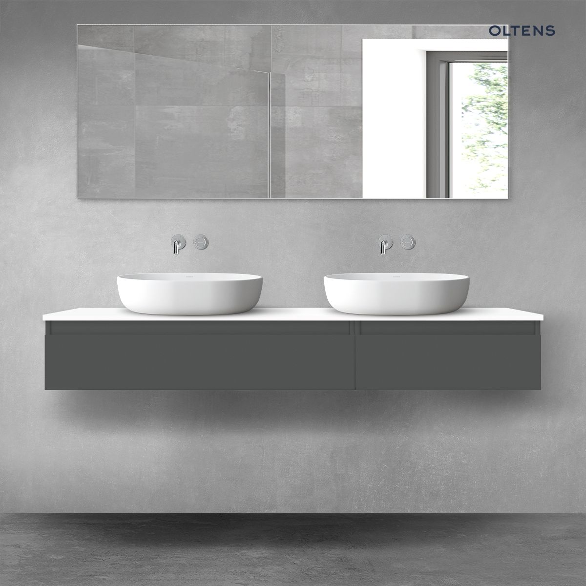 Oltens Vernal zestaw mebli łazienkowych 160 cm z blatem grafit mat/biały połysk