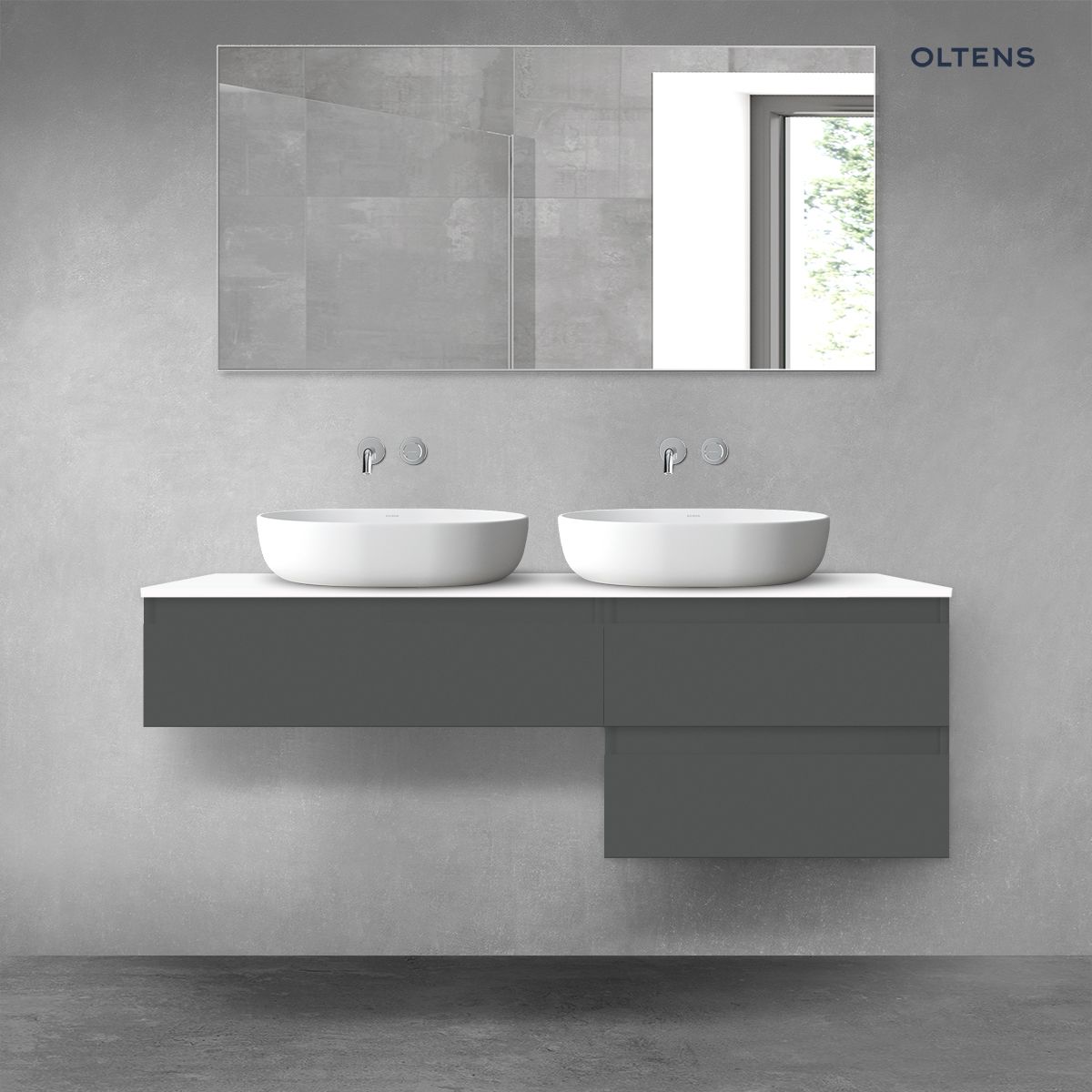Oltens Vernal zestaw mebli łazienkowych 140 cm z blatem grafit mat/biały połysk