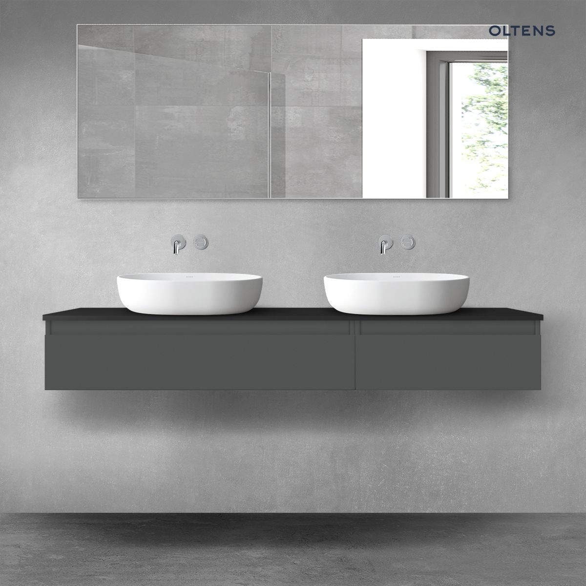 Oltens Vernal zestaw mebli łazienkowych 160 cm z blatem grafit mat/czarny mat