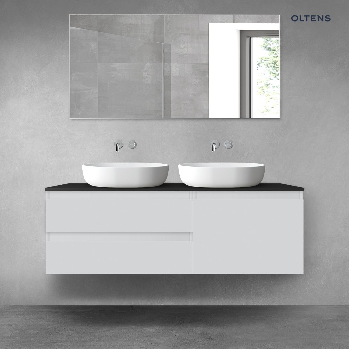 Oltens Vernal zestaw mebli łazienkowych 140 cm z blatem szary mat/czarny mat