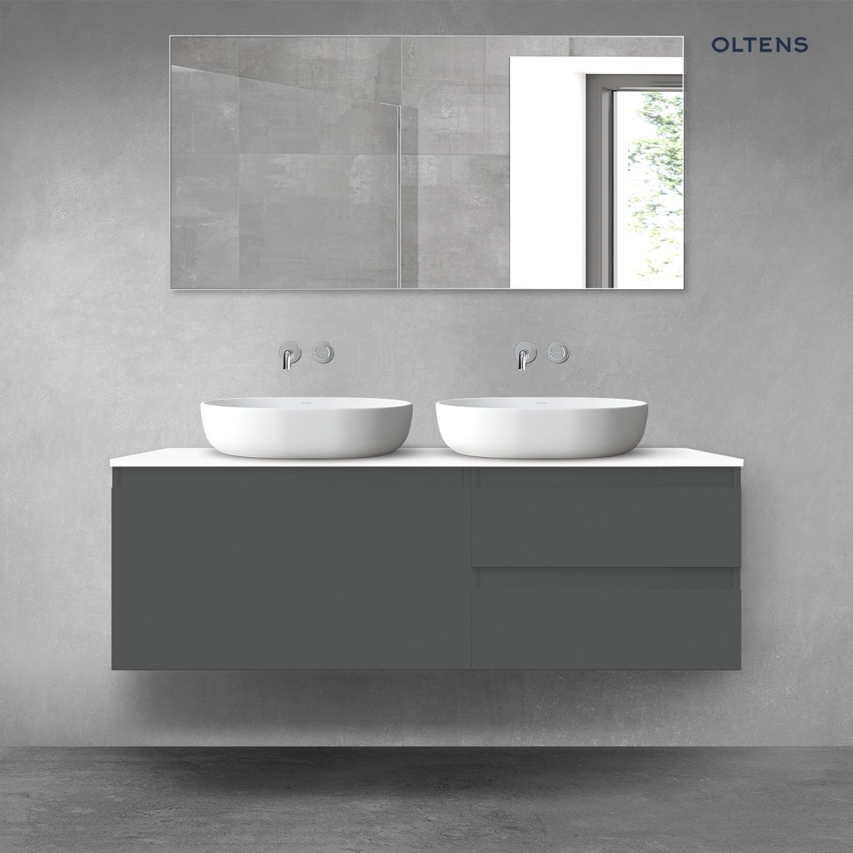 Oltens Vernal zestaw mebli łazienkowych 140 cm z blatem grafit mat/biały połysk