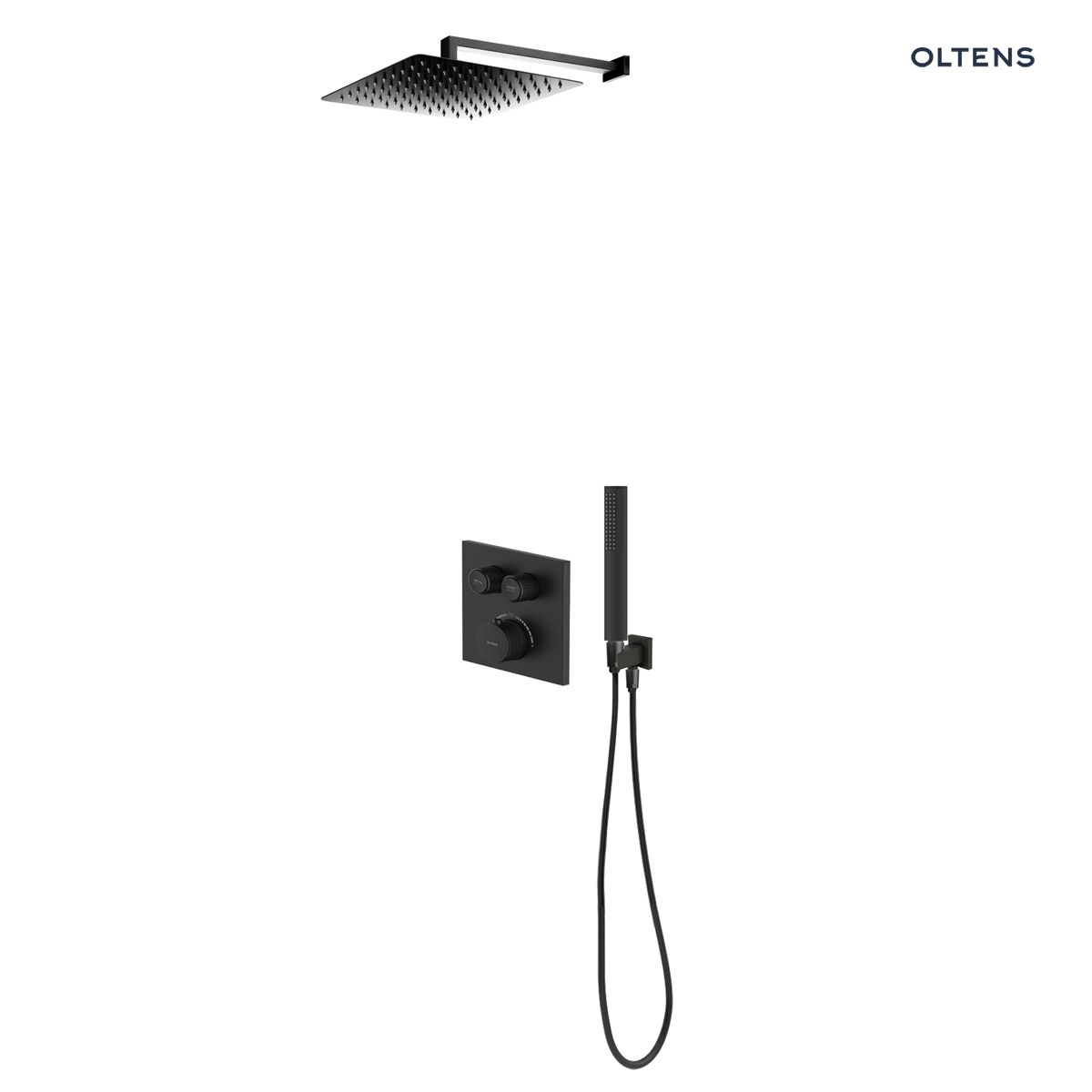 Zestaw Oltens Onega (S) bateria podtynkowa z deszczownicą 30 cm Vindel (S) i kompletem prysznicowym Sog czarny mat