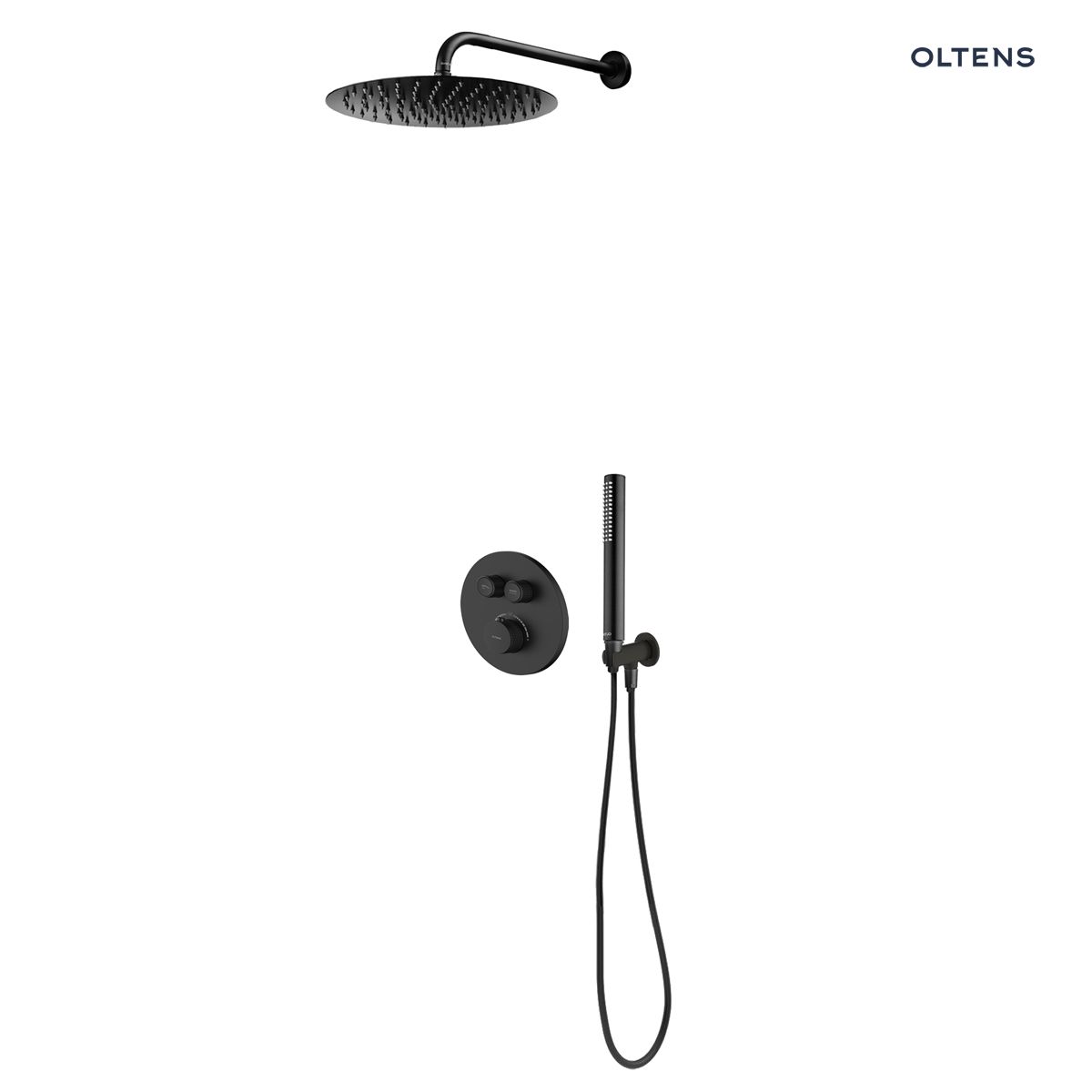 Zestaw Oltens Onega bateria podtynkowa z deszczownicą 22 cm Atran i kompletem prysznicowym Ume czarny mat