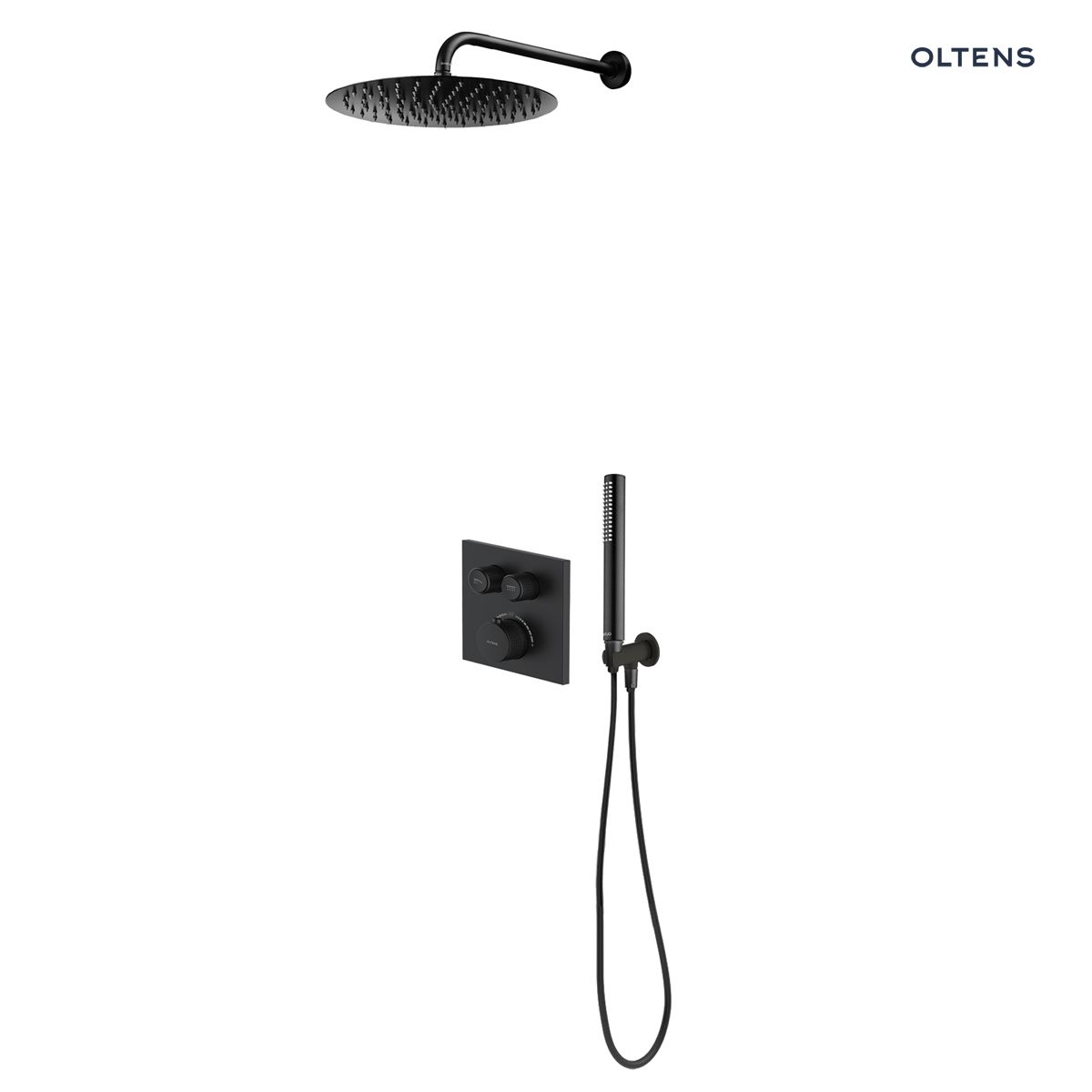 Zestaw Oltens Onega (S) bateria podtynkowa z deszczownicą 22 cm Atran i kompletem prysznicowym Ume czarny mat