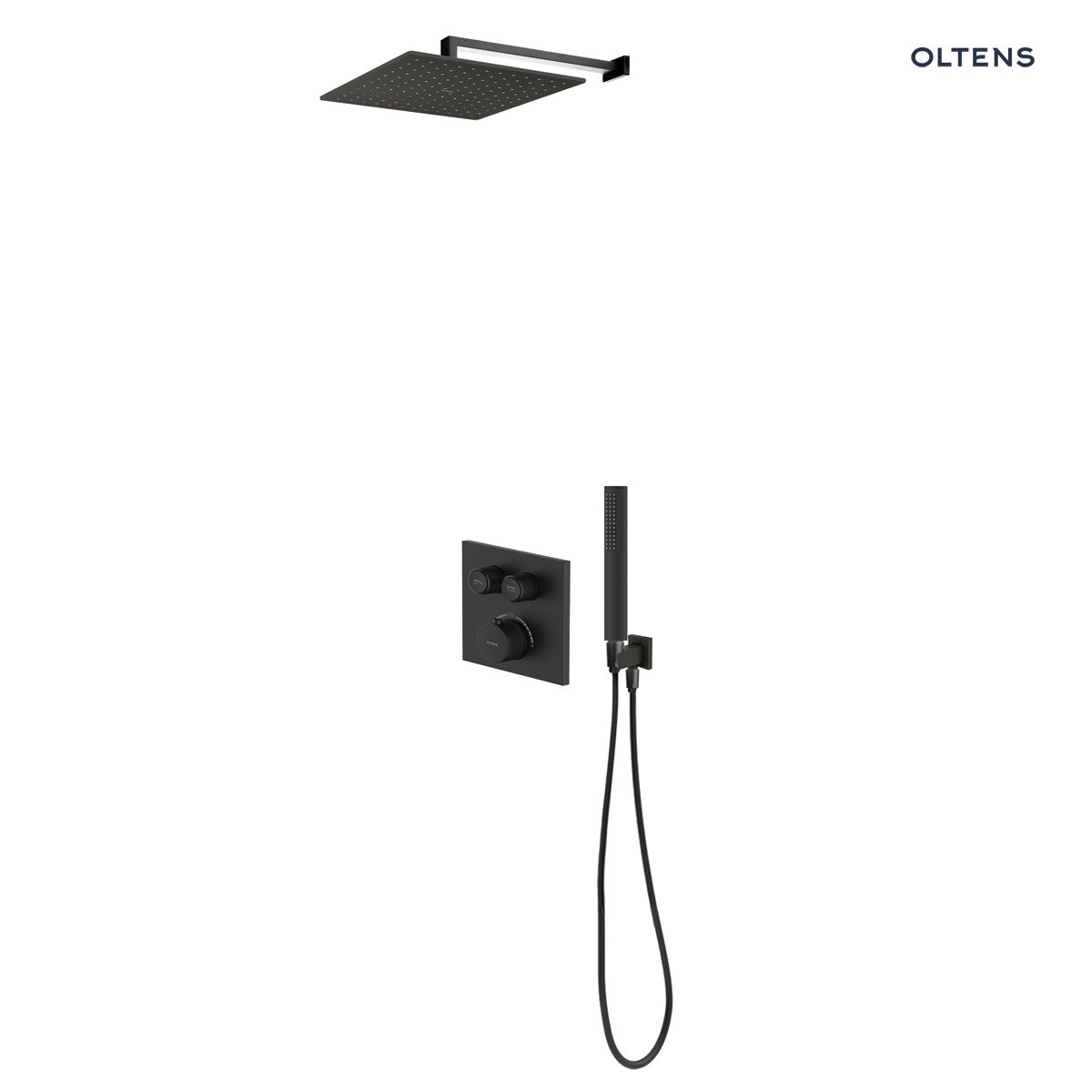 Zestaw Oltens Onega (S) bateria podtynkowa z deszczownicą 22 cm Atran (S) i kompletem prysznicowym Sog czarny mat