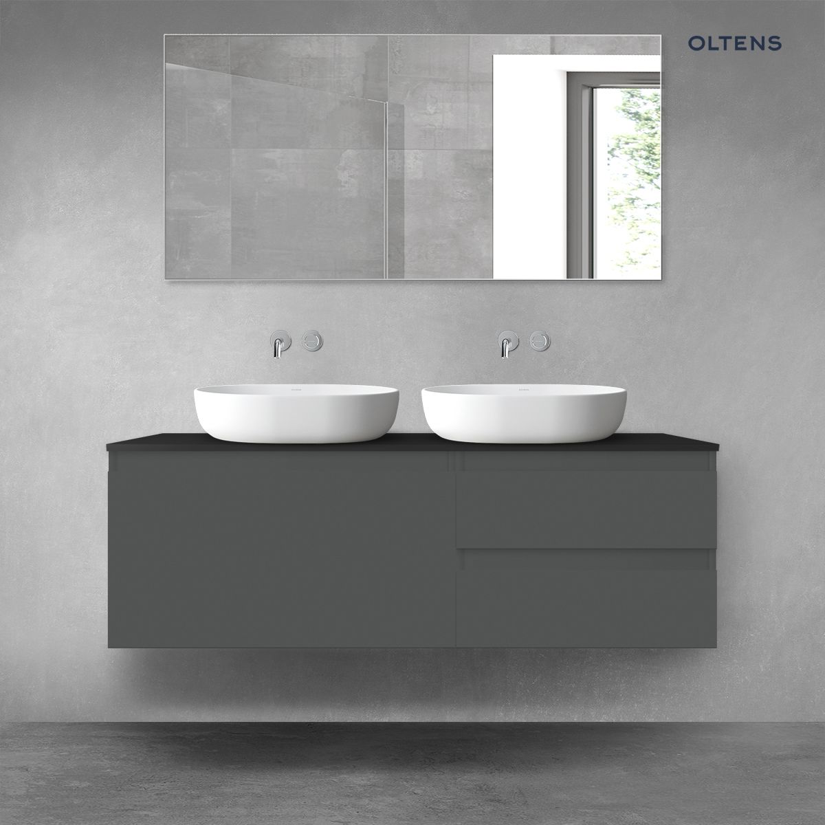 Oltens Vernal zestaw mebli łazienkowych 140 cm z blatem grafit mat/czarny mat