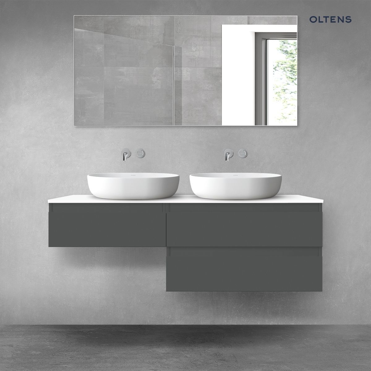 Oltens Vernal zestaw mebli łazienkowych 140 cm z blatem grafit mat/biały połysk