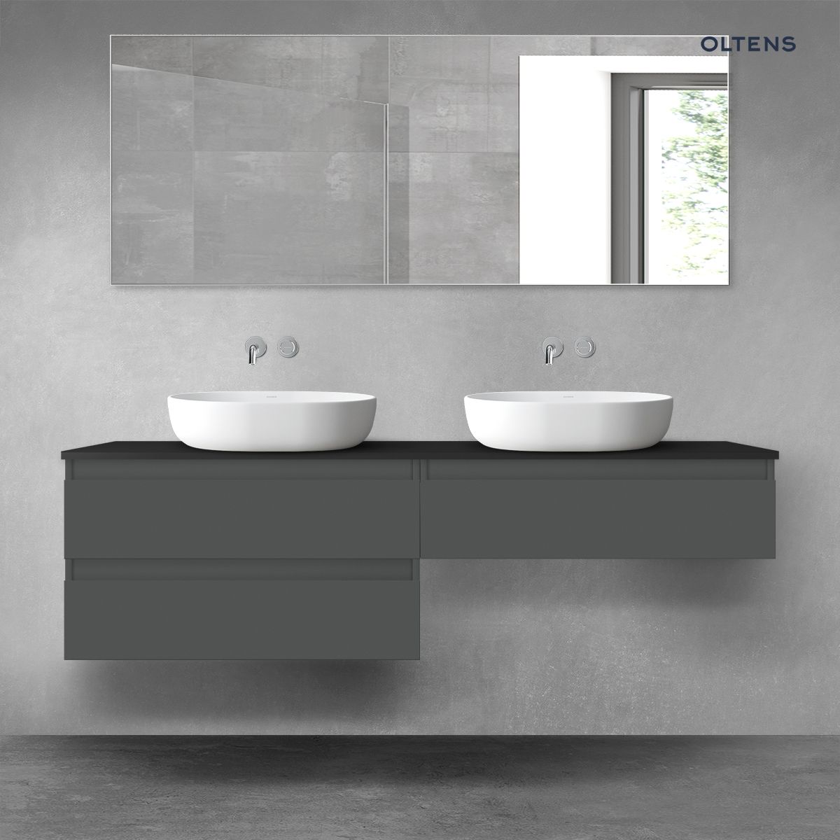 Oltens Vernal zestaw mebli łazienkowych 160 cm z blatem grafit mat/czarny mat
