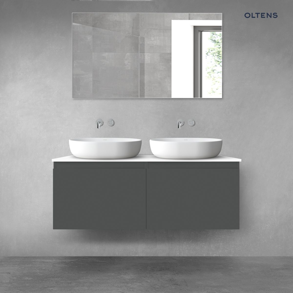 Oltens Vernal zestaw mebli łazienkowych 120 cm z blatem grafit mat/biały połysk