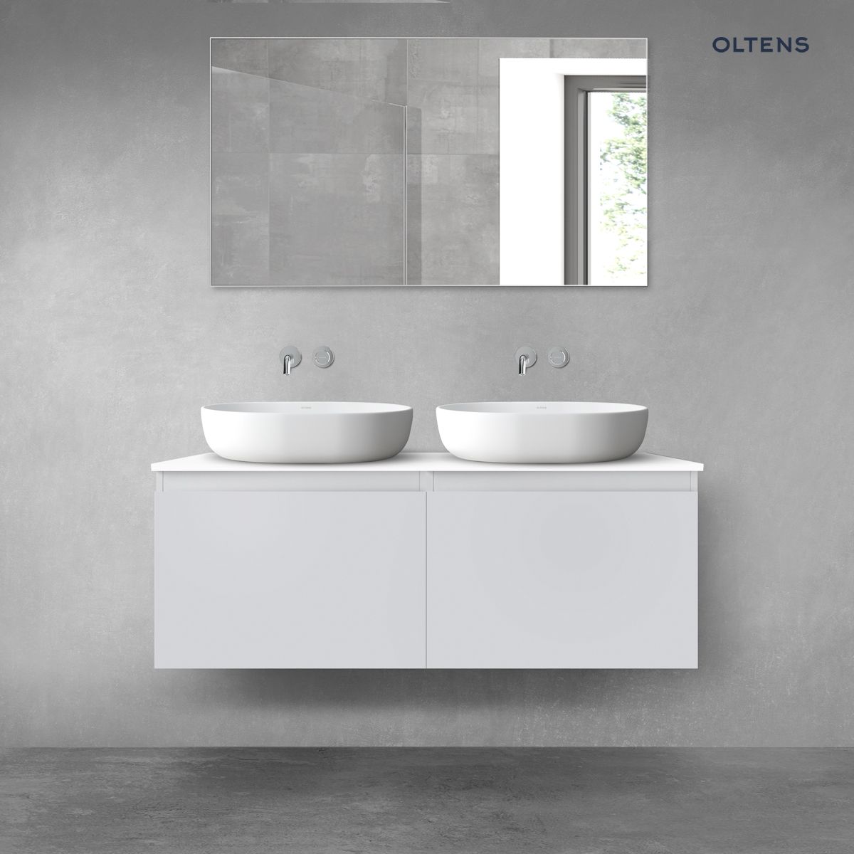 Oltens Vernal zestaw mebli łazienkowych 120 cm z blatem szary mat/biały połysk