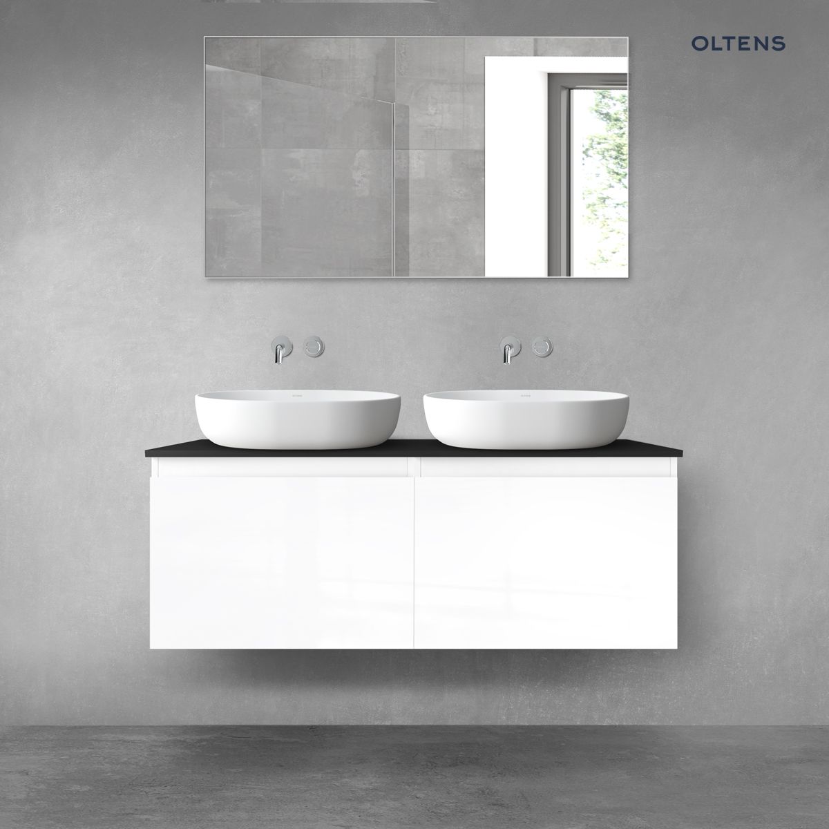 Oltens Vernal zestaw mebli łazienkowych 120 cm z blatem czarny mat/biały połysk