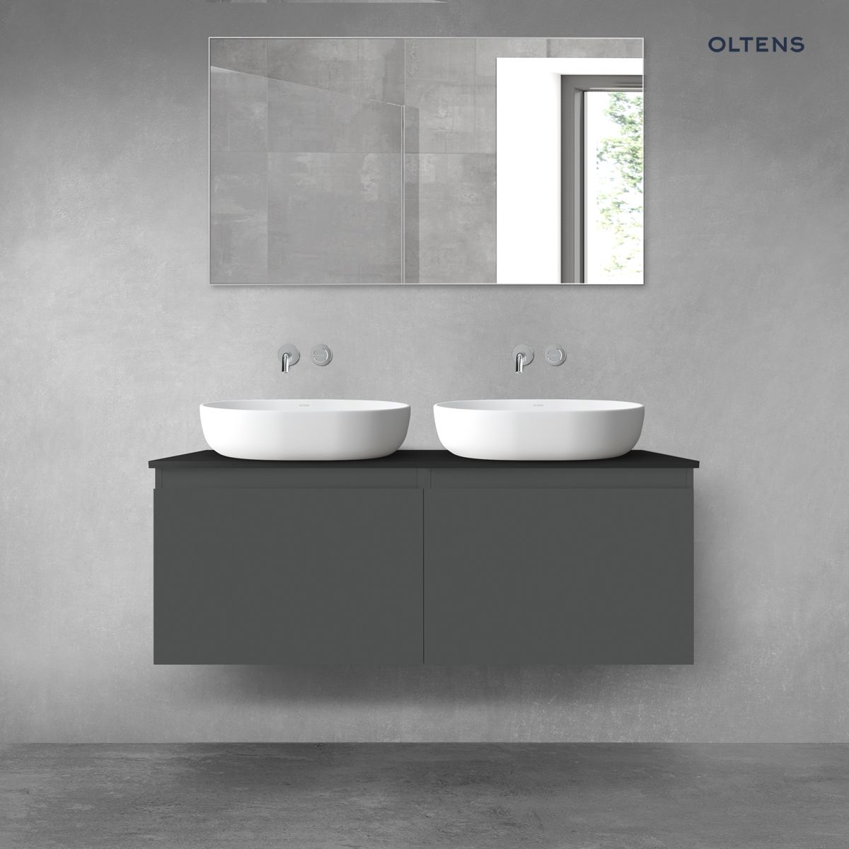 Oltens Vernal zestaw mebli łazienkowych 120 cm z blatem grafit mat/czarny mat