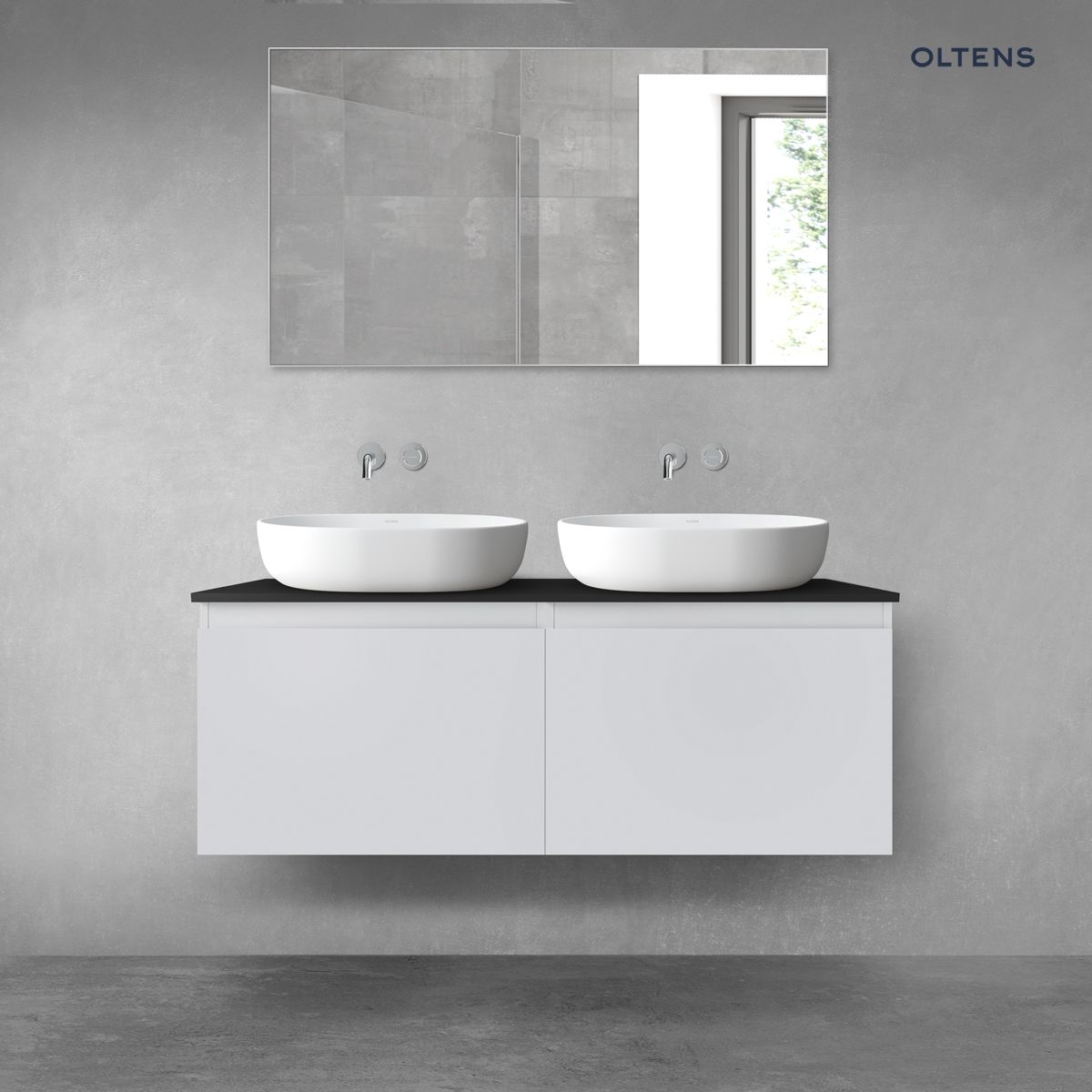 Oltens Vernal zestaw mebli łazienkowych 120 cm z blatem szary mat/czarny mat