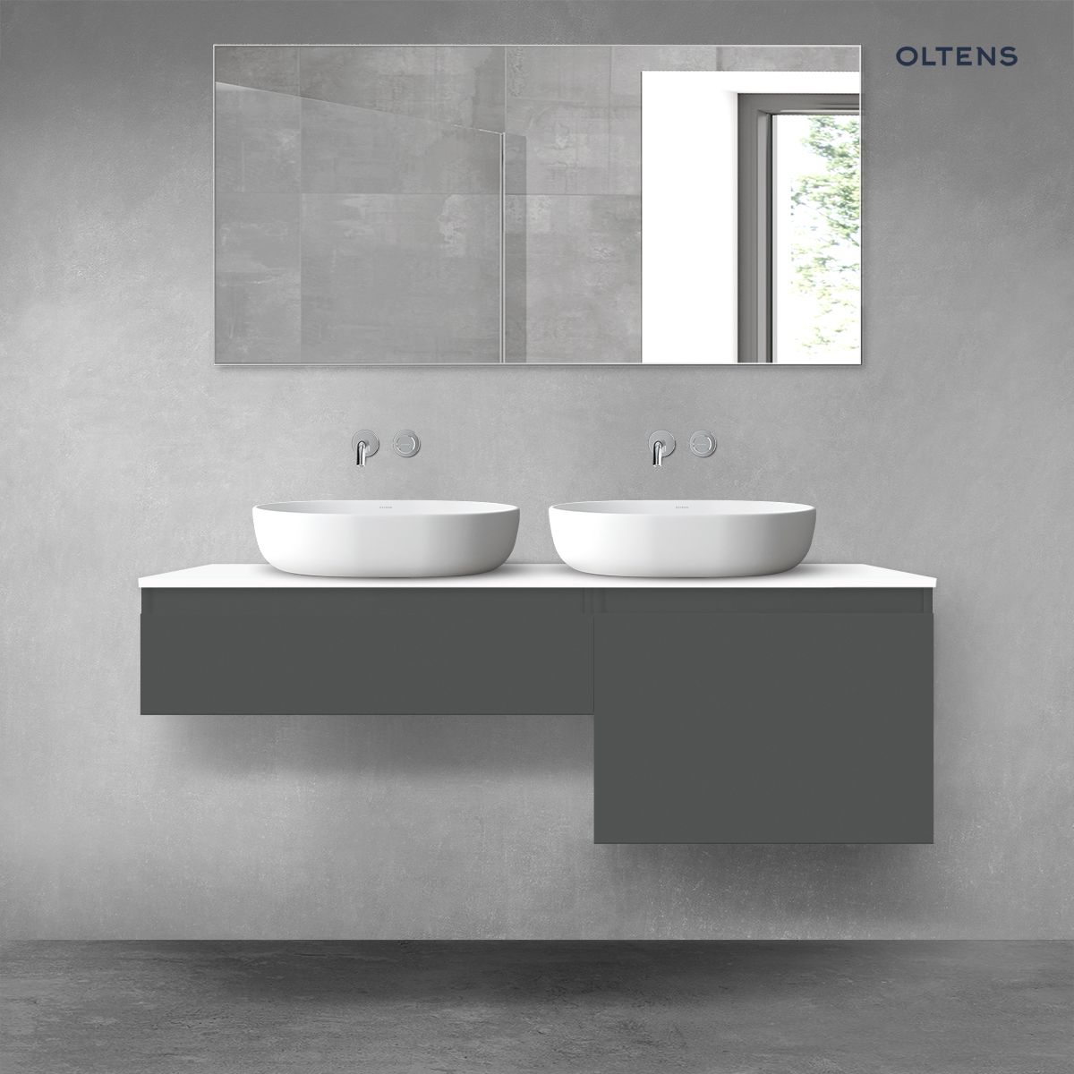 Oltens Vernal zestaw mebli łazienkowych 140 cm z blatem grafit mat/biały połysk