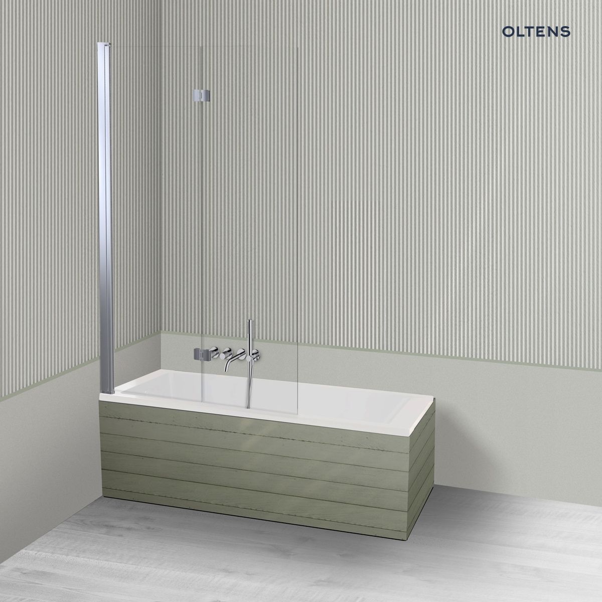 Oltens Langfoss Sela zestaw wanna prostokątna 140x70 cm akrylowa biała z parawanem nawannowym 115 cm 2-częściowy chrom