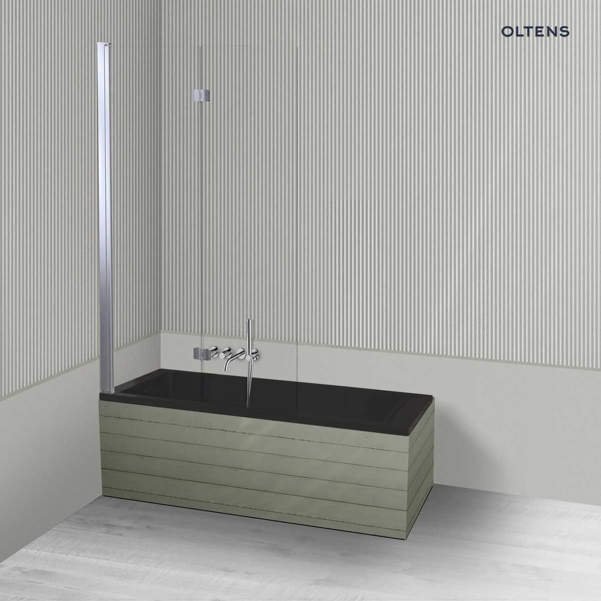 Oltens Langfoss Sela zestaw wanna prostokątna 140x70 cm akrylowa czarny mat z parawanem nawannowym 115 cm 2-częściowy chrom