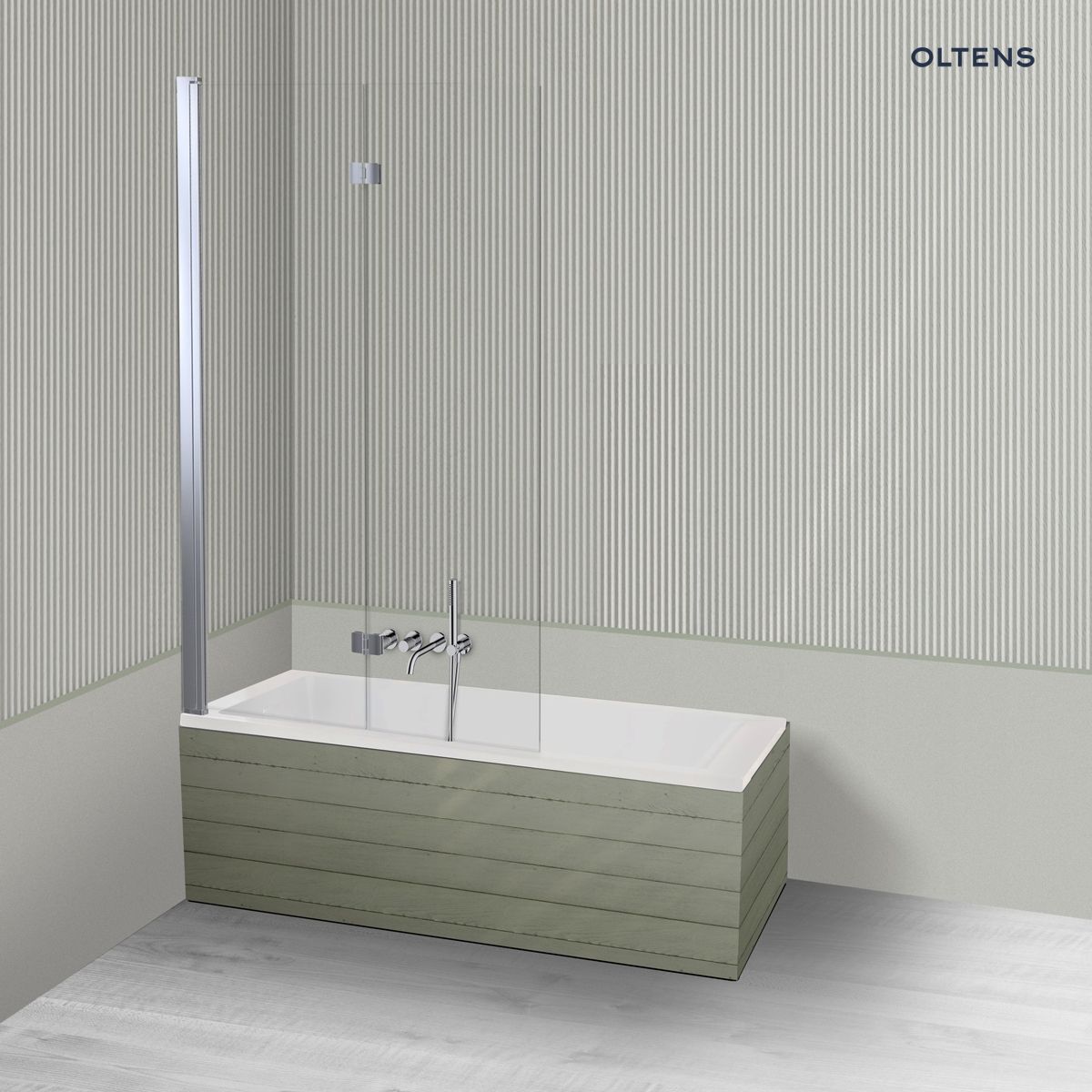 Oltens Langfoss Sela zestaw wanna prostokątna 140x70 cm akrylowa biały mat z parawanem nawannowym 115 cm 2-częściowy chrom