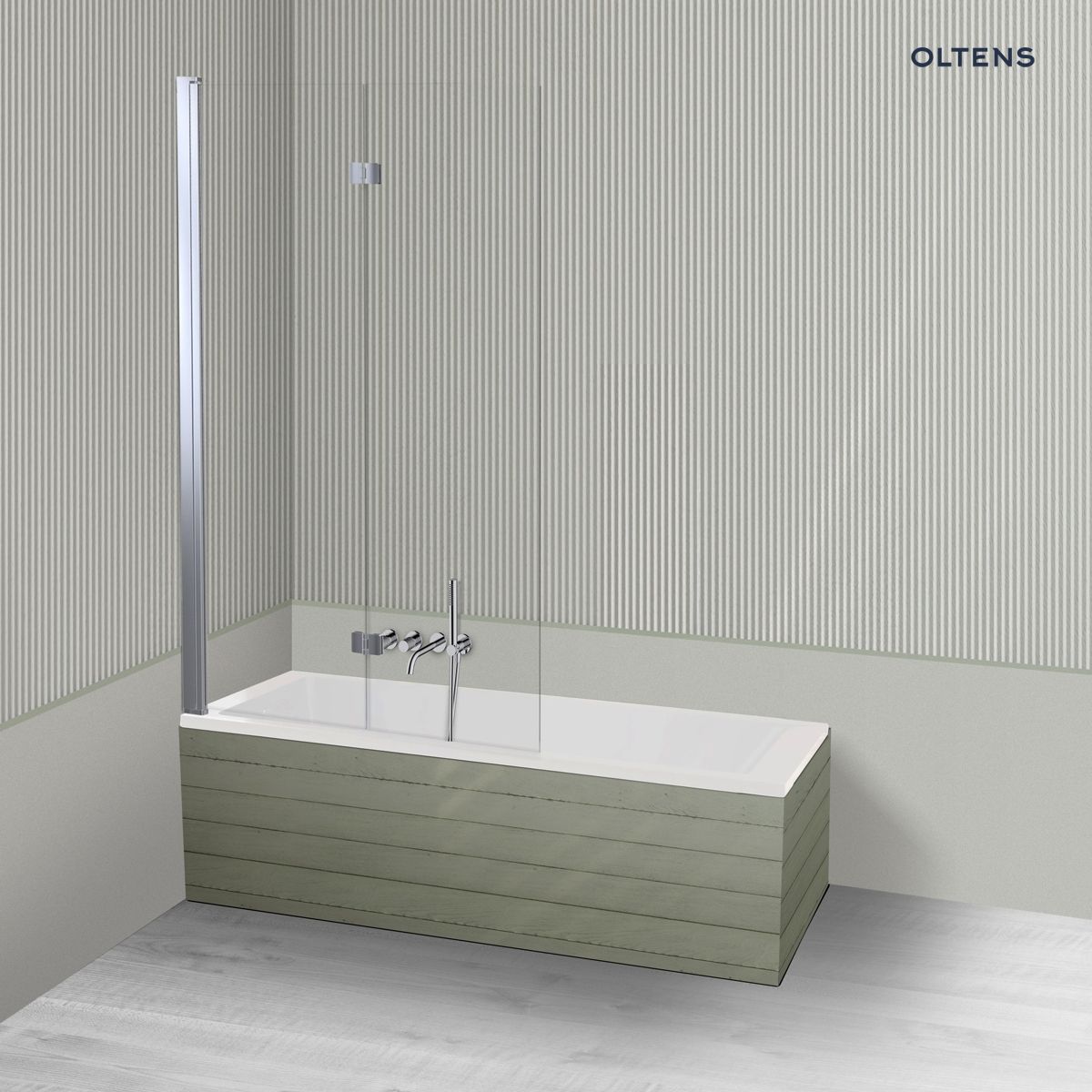 Oltens Langfoss Sela zestaw wanna prostokątna 150x70 cm akrylowa biała z parawanem nawannowym 115 cm 2-częściowy chrom