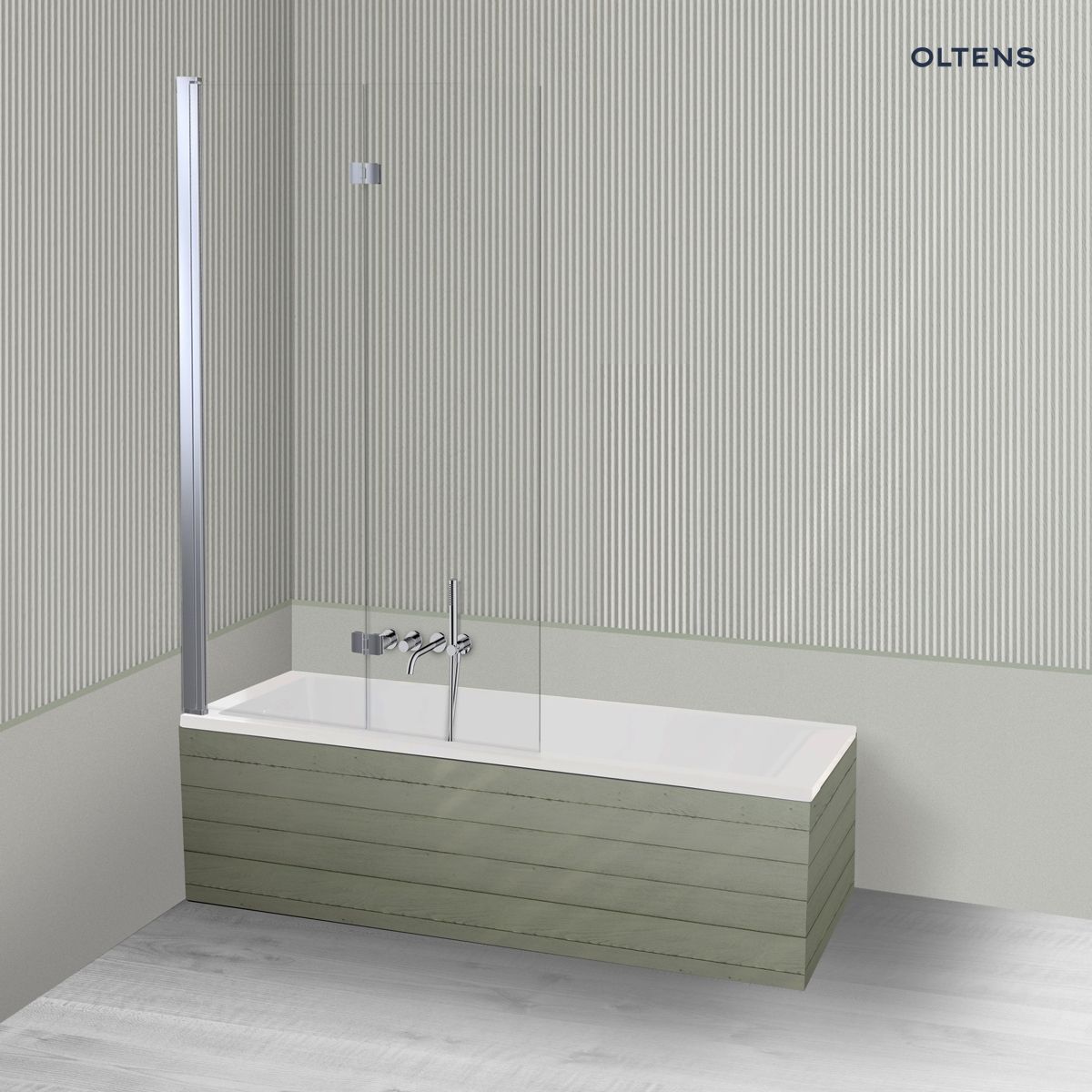 Oltens Langfoss Sela zestaw wanna prostokątna 160x70 cm akrylowa biała z parawanem nawannowym 115 cm 2-częściowy chrom