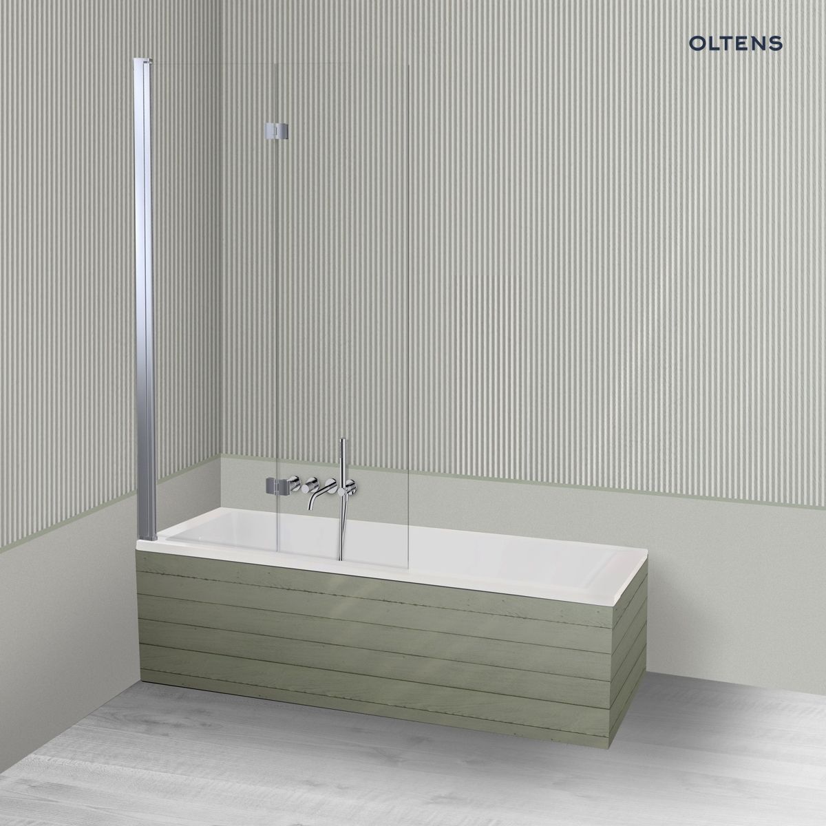 Oltens Langfoss Sela zestaw wanna prostokątna 160x70 cm akrylowa biały mat z parawanem nawannowym 115 cm 2-częściowy chrom