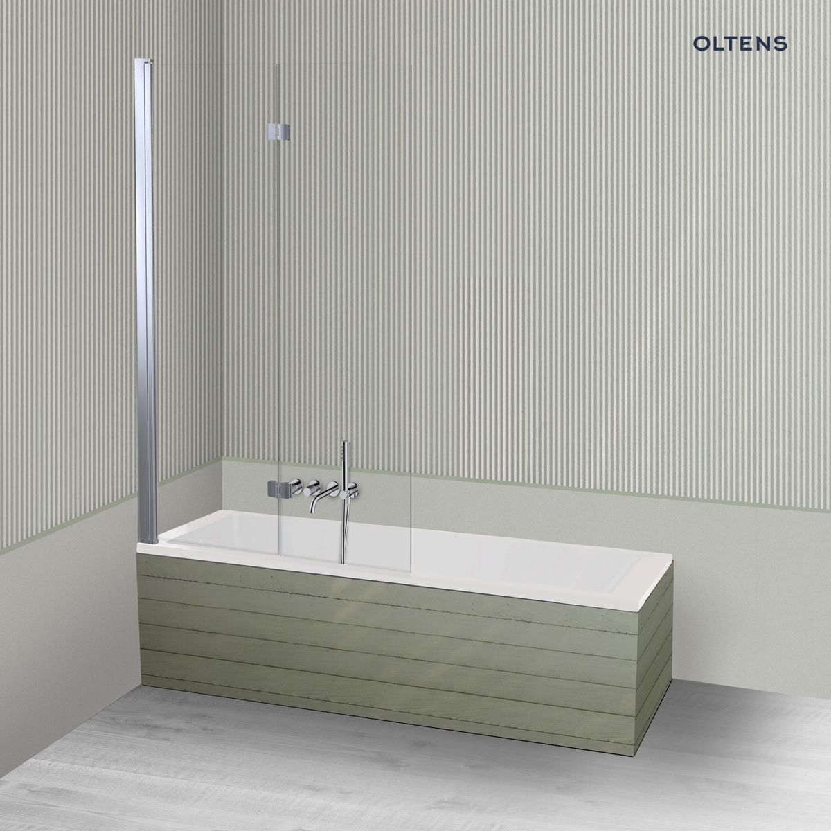 Oltens Langfoss Sela zestaw wanna prostokątna 170x70 cm akrylowa biała z parawanem nawannowym 115 cm 2-częściowy chrom
