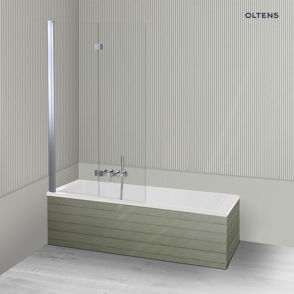 Oltens Langfoss Sela zestaw wanna prostokątna 170x75 cm akrylowa biała z parawanem nawannowym 115 cm 2-częściowy chrom
