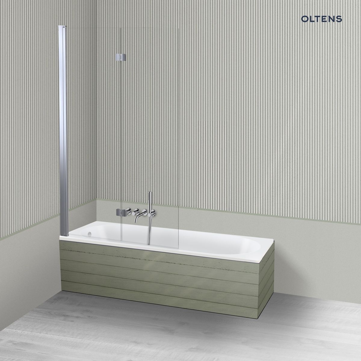 Oltens Lykke Sela zestaw wanna prostokątna 150x70 cm akrylowa biała z parawanem nawannowym 115 cm 2-częściowy chrom