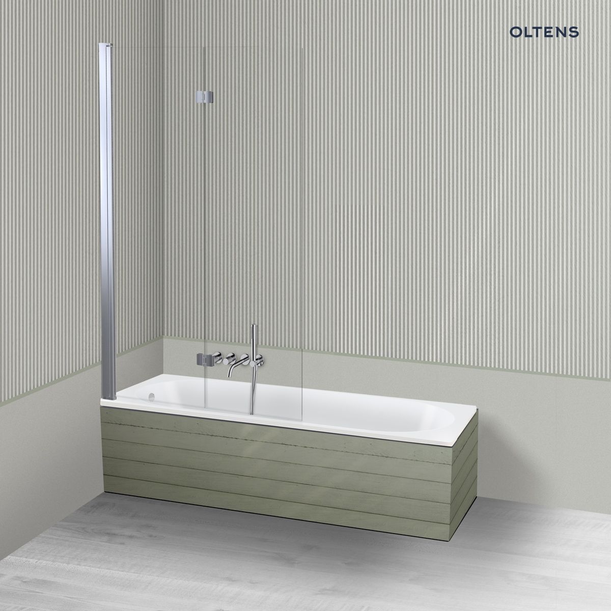 Oltens Lykke Sela zestaw wanna prostokątna 160x70 cm akrylowa biała z parawanem nawannowym 115 cm 2-częściowy chrom