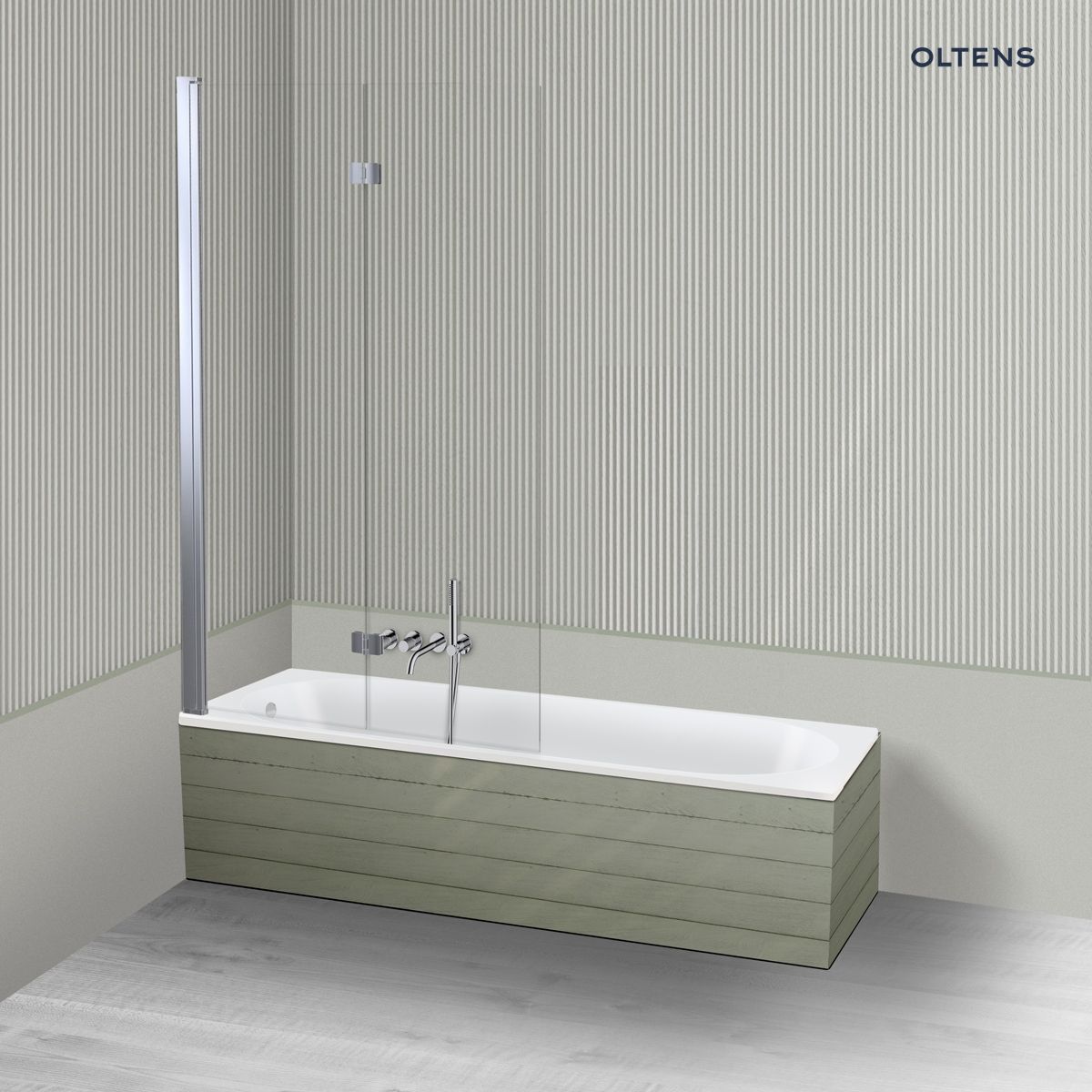 Oltens Lykke Sela zestaw wanna prostokątna 170x70 cm akrylowa biała z parawanem nawannowym 115 cm 2-częściowy chrom