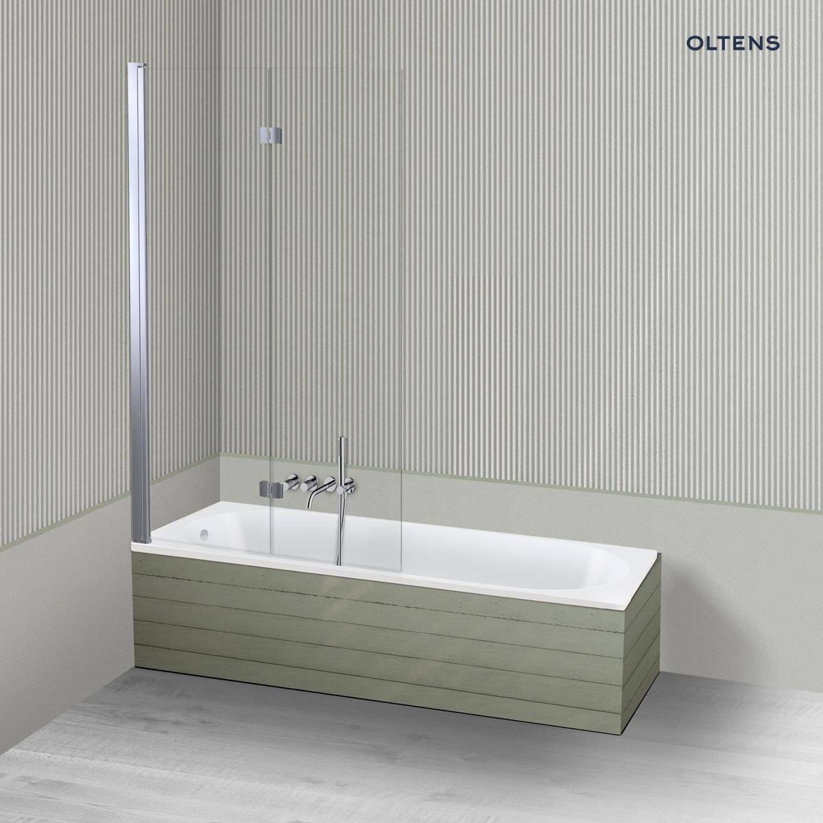 Oltens Lykke Sela zestaw wanna prostokątna 170x75 cm akrylowa biała z parawanem nawannowym 115 cm 2-częściowy chrom