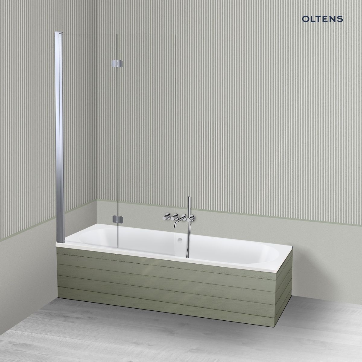 Oltens Lykke Sela zestaw wanna prostokątna 180x80 cm akrylowa biała z parawanem nawannowym 115 cm 2-częściowy chrom