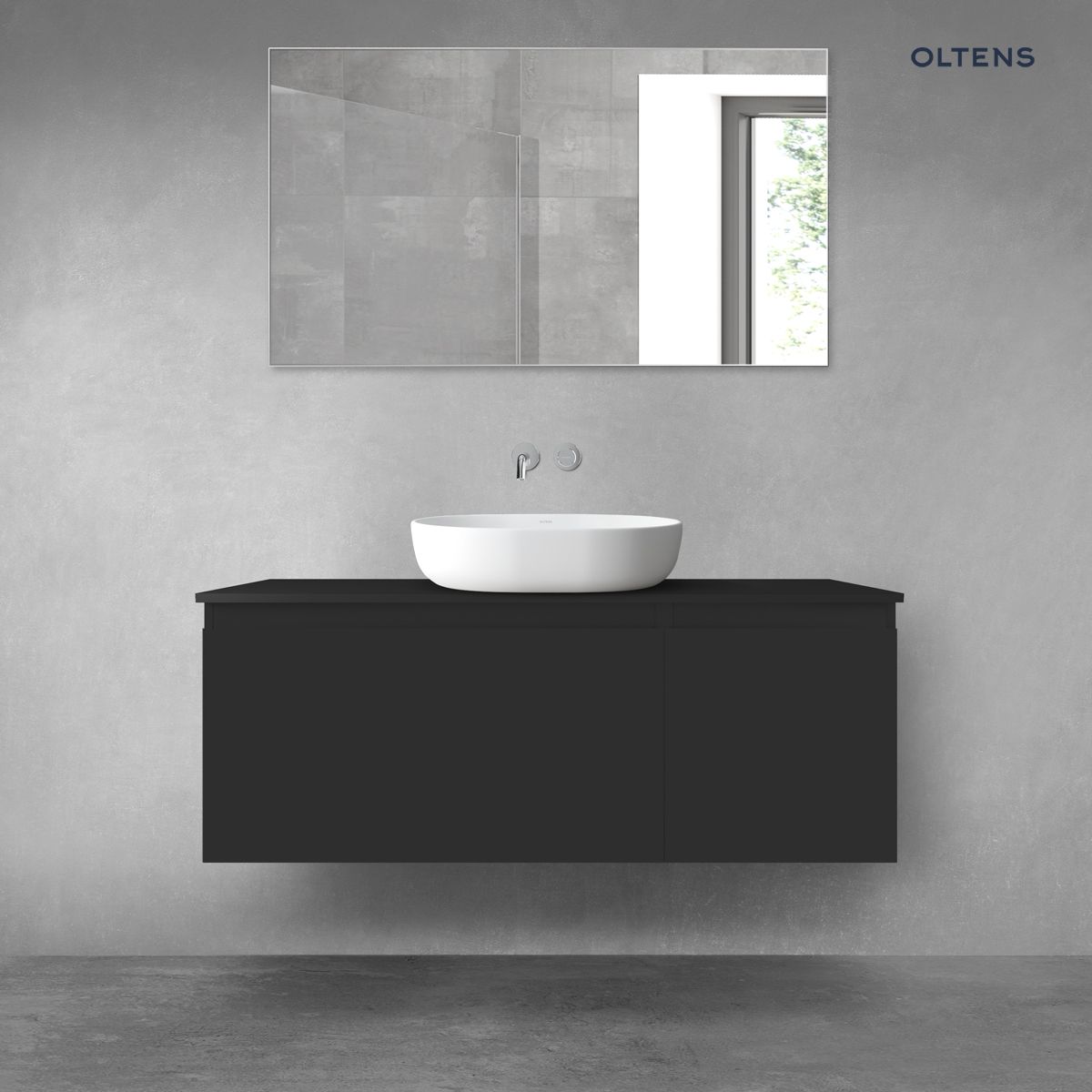 Oltens Vernal zestaw mebli łazienkowych 120 cm z blatem czarny mat