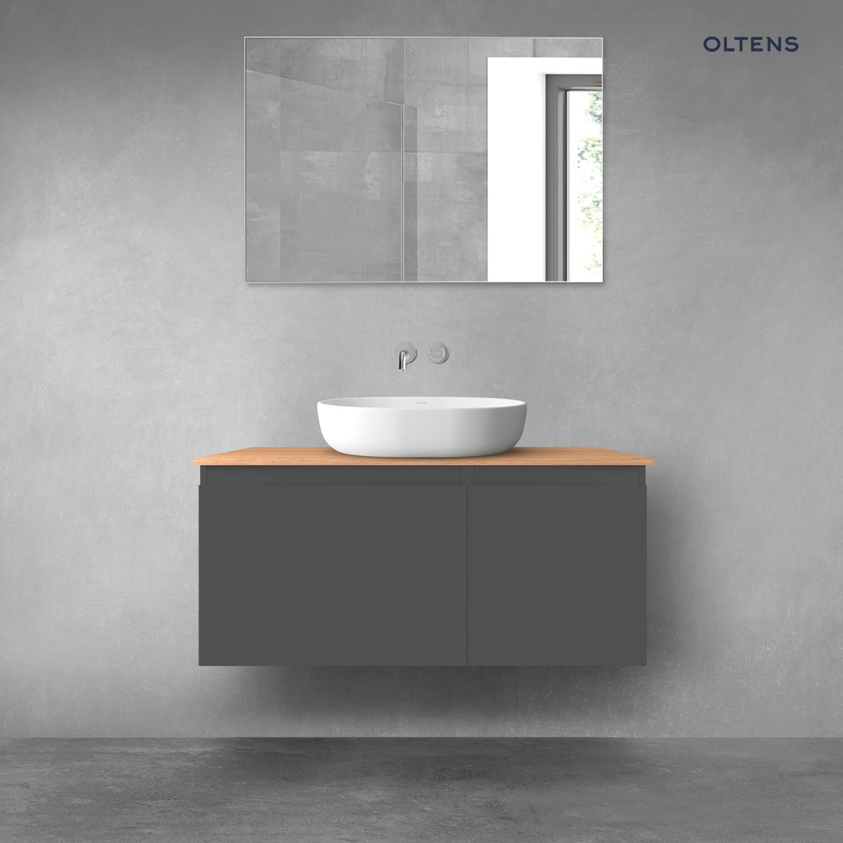 Oltens Vernal zestaw mebli łazienkowych 100 cm z blatem grafit mat/dąb
