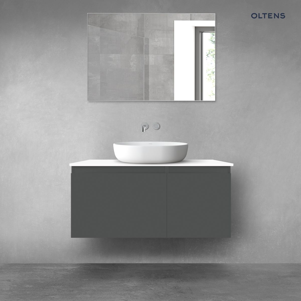 Oltens Vernal zestaw mebli łazienkowych 100 cm z blatem grafit mat/biały połysk