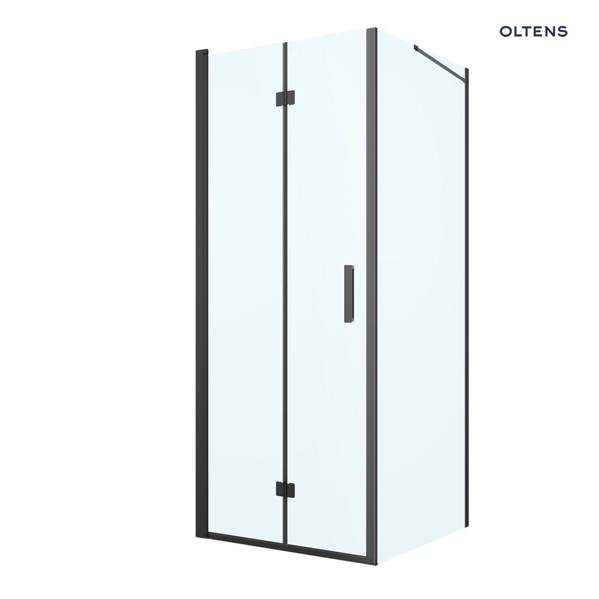 Oltens Hallan kabina prysznicowa 80x90 cm prostokątna drzwi ze ścianką czarny mat/szkło przezroczyste