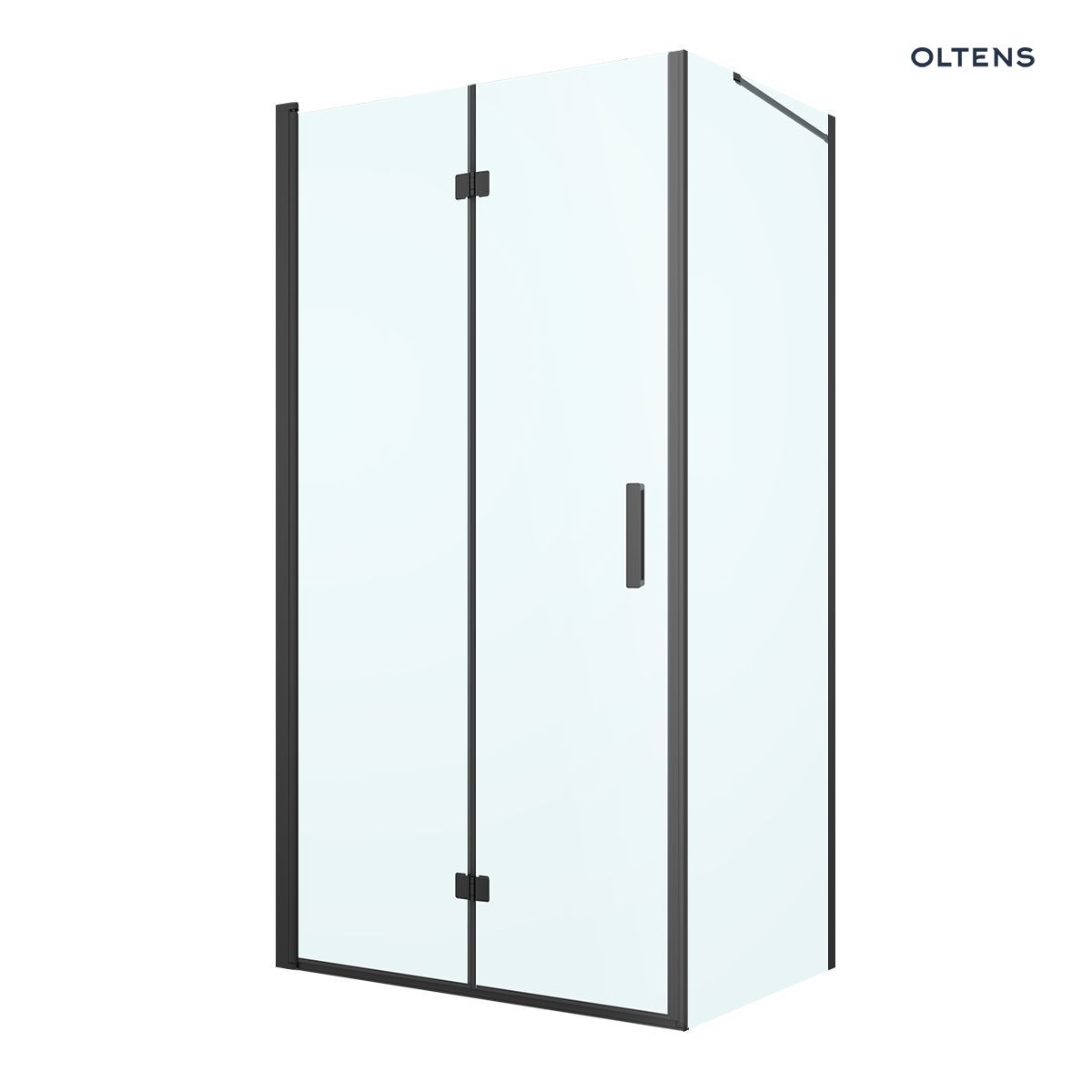 Oltens Hallan kabina prysznicowa 100x80 cm prostokątna drzwi ze ścianką czarny mat/szkło przezroczyste