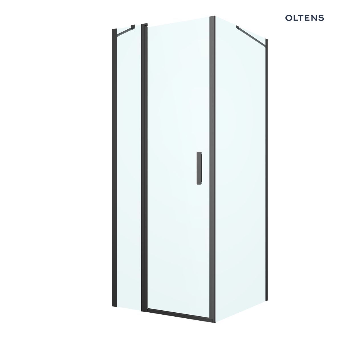 Oltens Hallan kabina prysznicowa 100x90 cm protokątna drzwi ze ścianką czarny mat/szkło przezroczyste