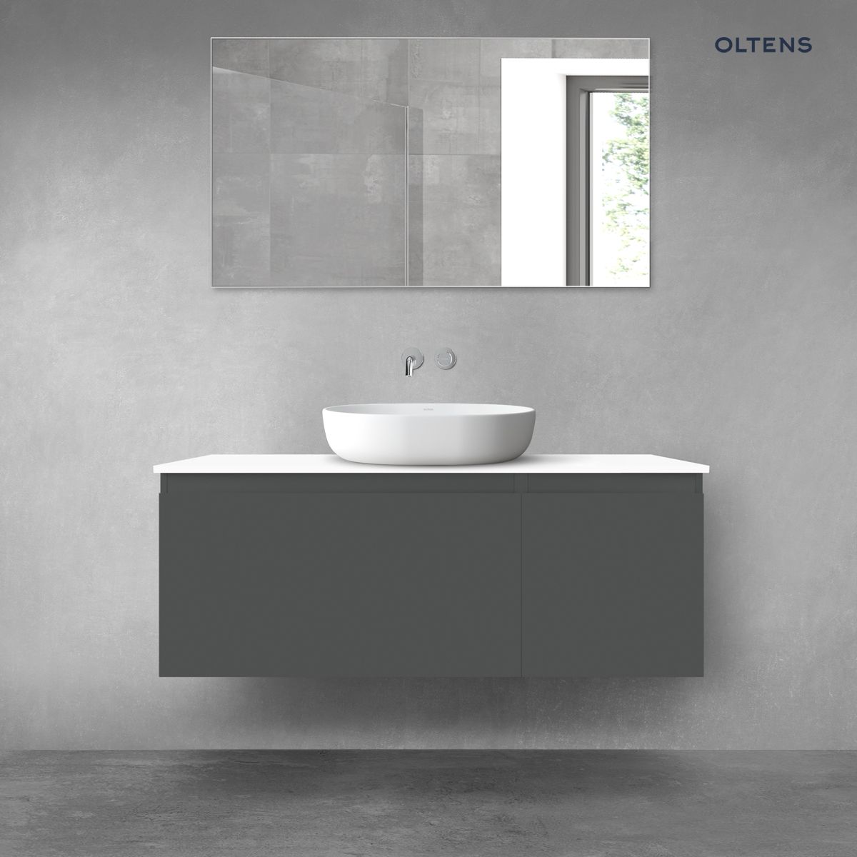 Oltens Vernal zestaw mebli łazienkowych 120 cm z blatem grafit mat/biały połysk