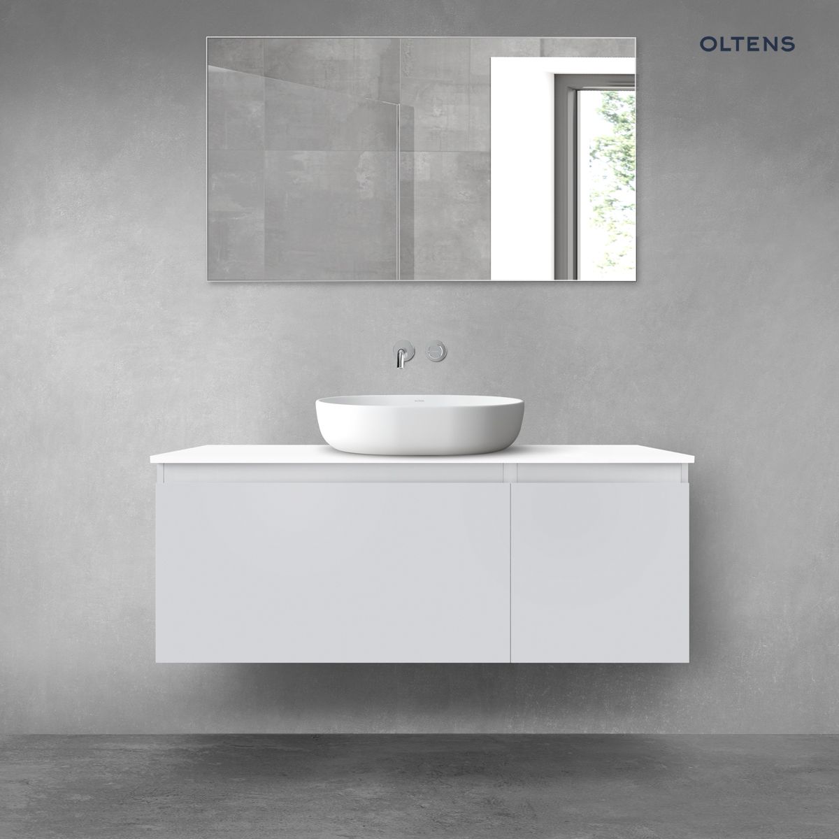 Oltens Vernal zestaw mebli łazienkowych 120 cm z blatem szary mat/biały połysk
