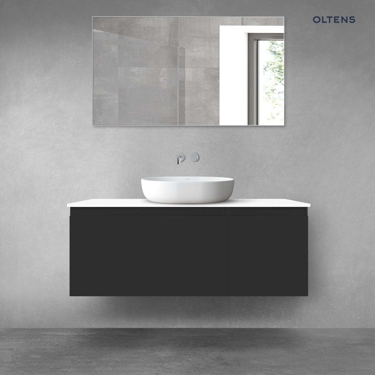 Oltens Vernal zestaw mebli łazienkowych 120 cm z blatem czarny mat/biały połysk