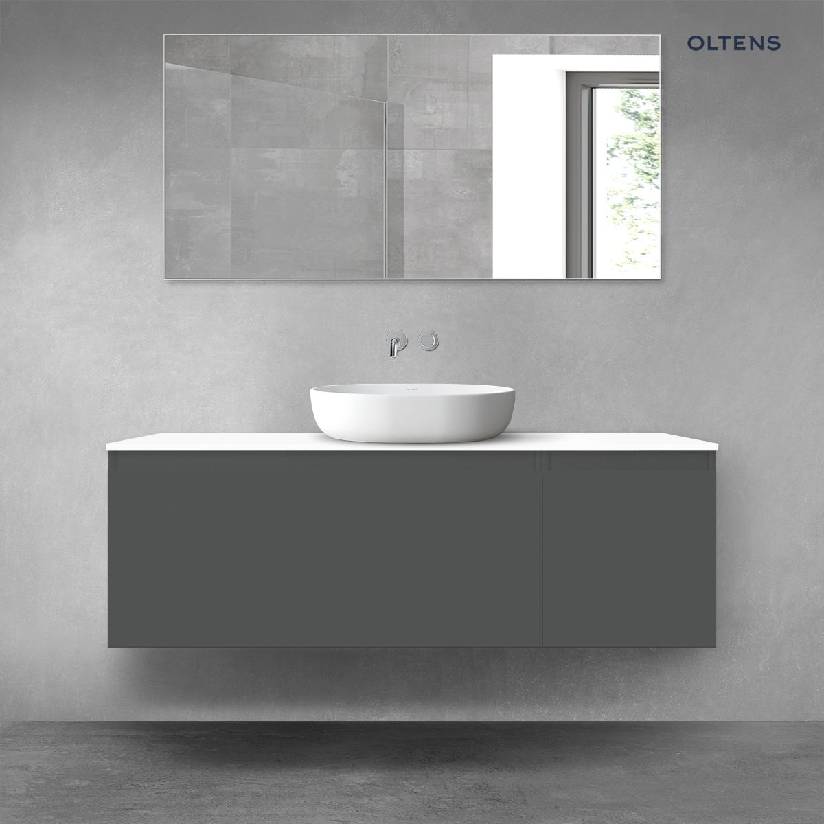 Oltens Vernal zestaw mebli łazienkowych 140 cm z blatem grafit mat/biały połysk