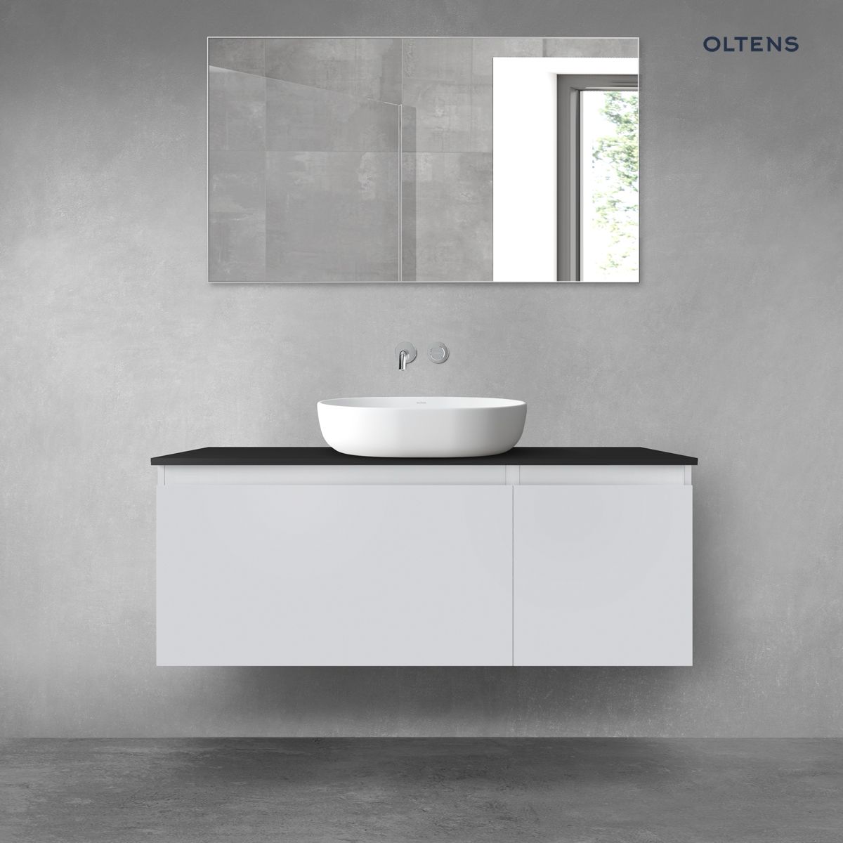 Oltens Vernal zestaw mebli łazienkowych 120 cm z blatem szary mat/czarny mat