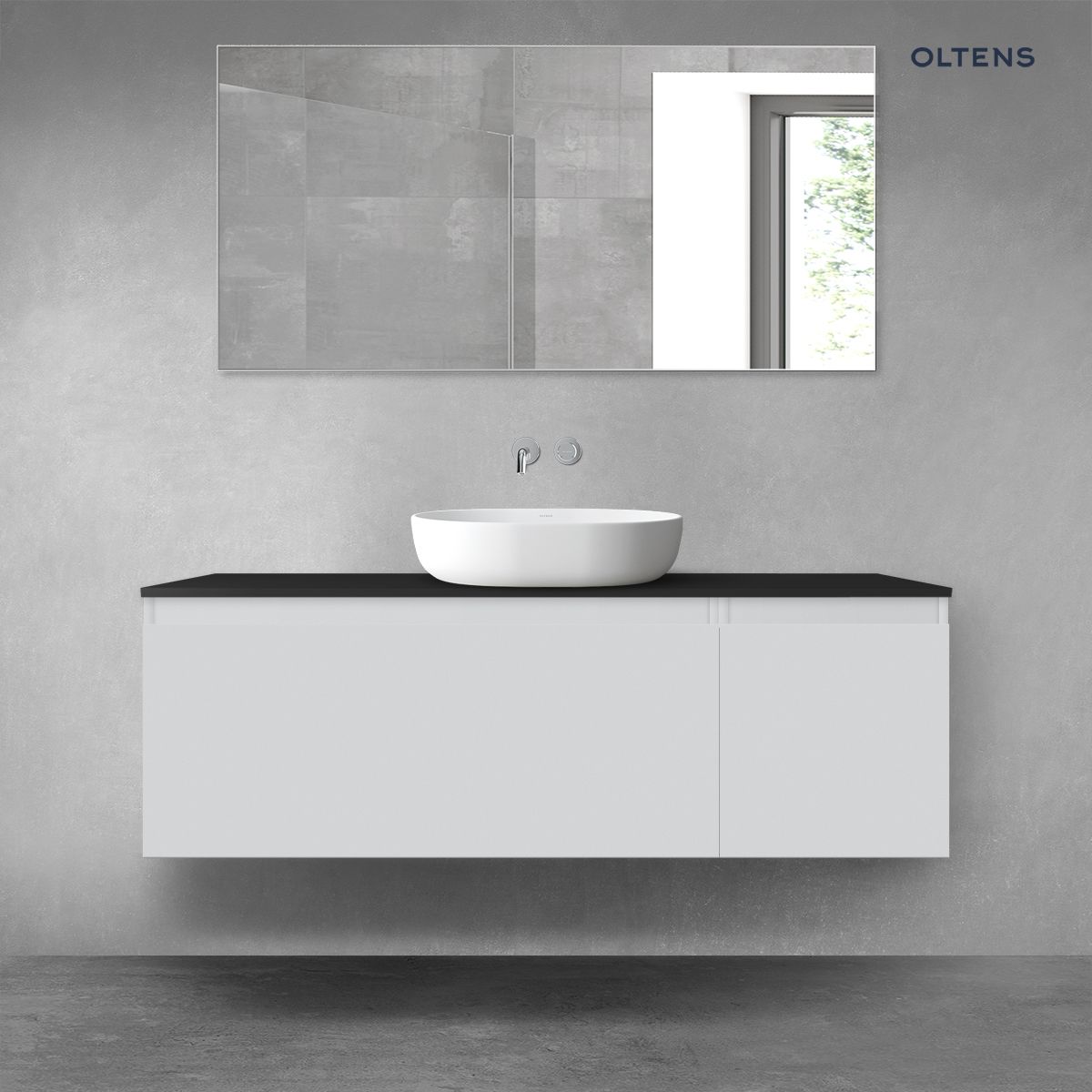 Oltens Vernal zestaw mebli łazienkowych 140 cm z blatem szary mat/czarny mat