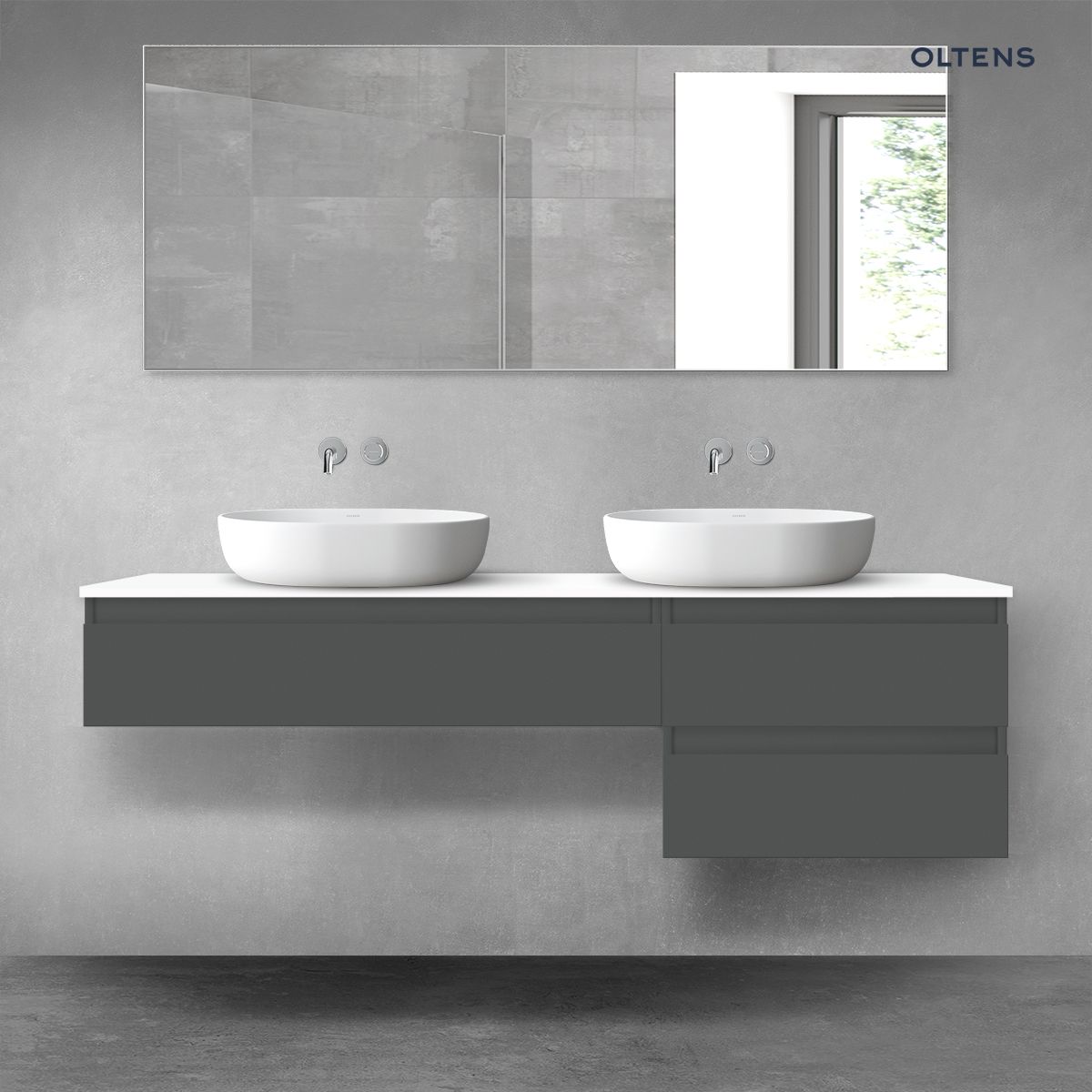 Oltens Vernal zestaw mebli łazienkowych 160 cm z blatem grafit mat/biały połysk