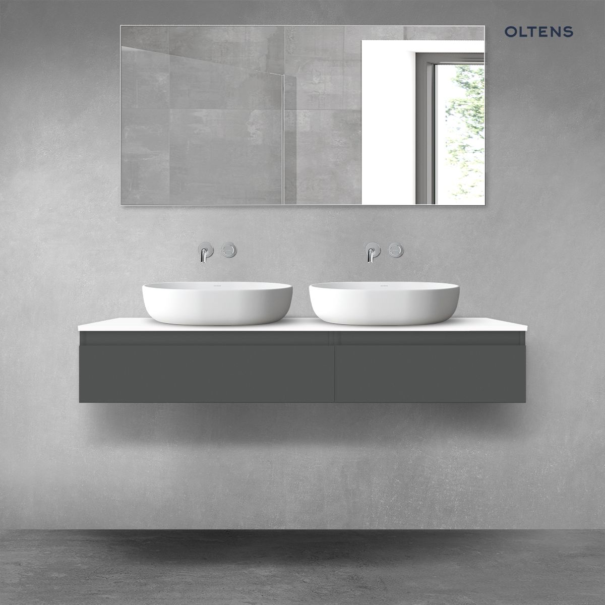 Oltens Vernal zestaw mebli łazienkowych 140 cm z blatem grafit mat/biały połysk