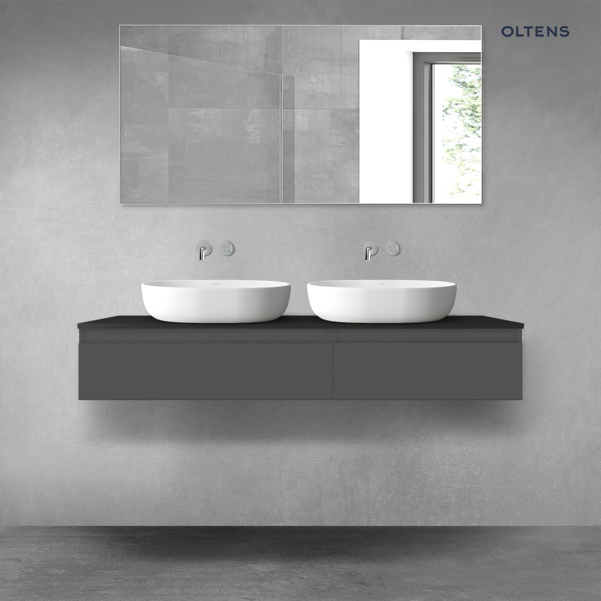 Oltens Vernal zestaw mebli łazienkowych 140 cm z blatem grafit mat/czarny mat