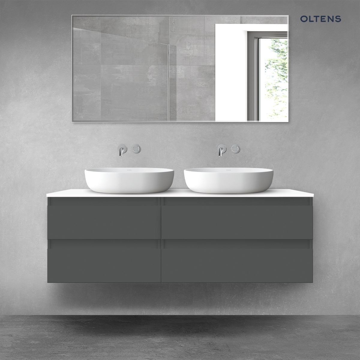 Oltens Vernal zestaw mebli łazienkowych 140 cm z blatem grafit mat/biały połysk