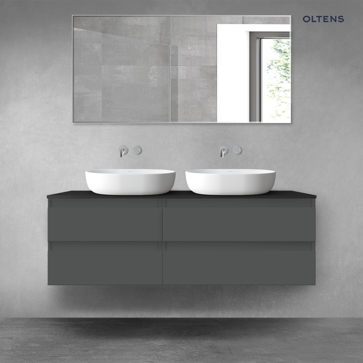 Oltens Vernal zestaw mebli łazienkowych 140 cm z blatem grafit mat/czarny mat