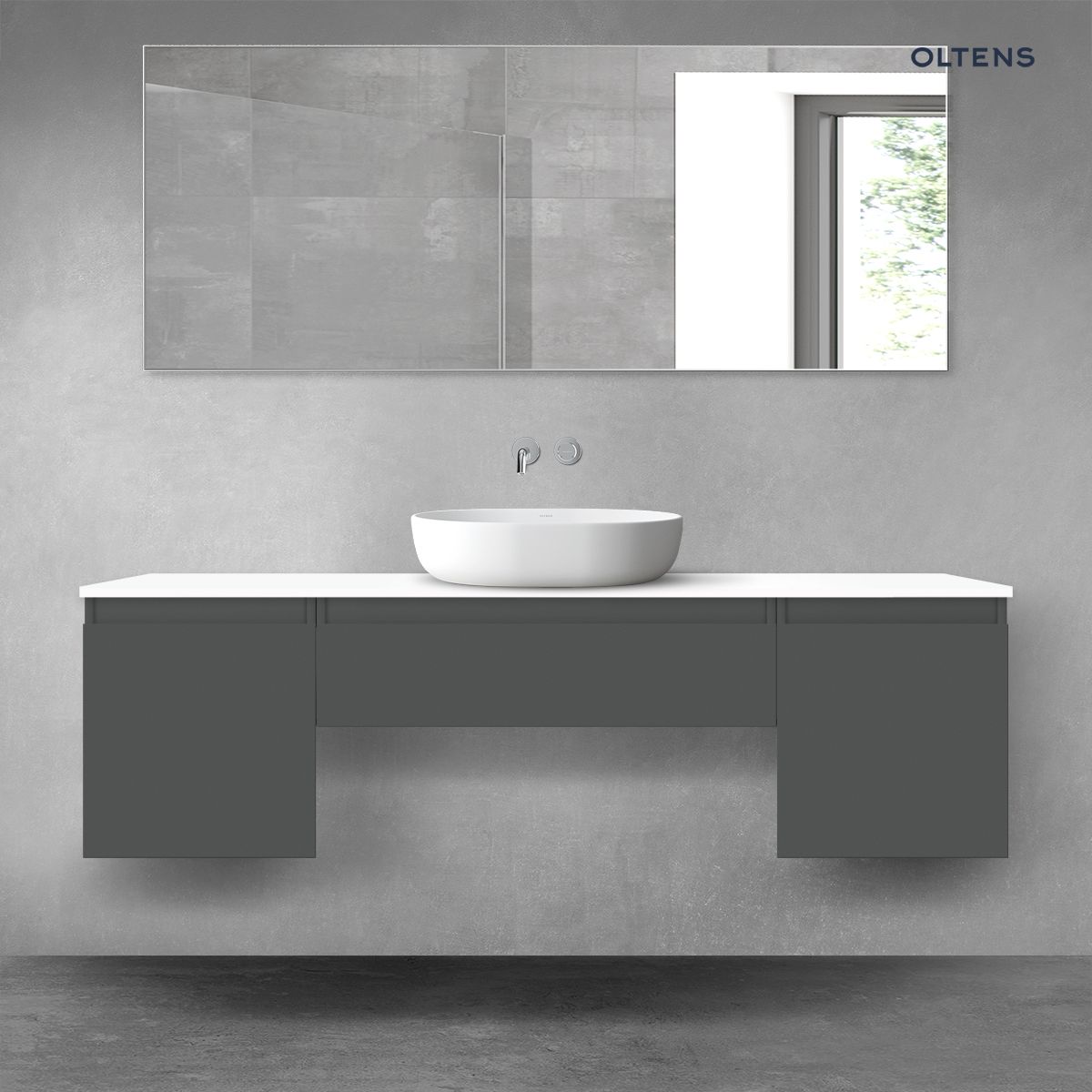 Oltens Vernal zestaw mebli łazienkowych 160 cm z blatem grafit mat/biały połysk